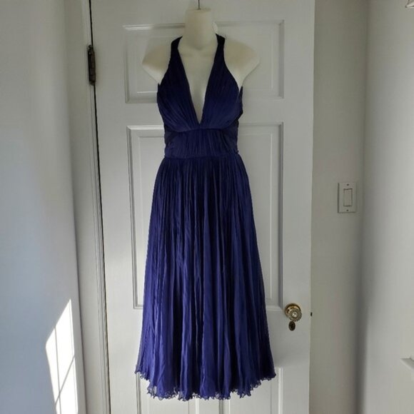 J. MENDEL Blue with Black Chiffon Plisse Dress - 2 - Picture 1 of 14